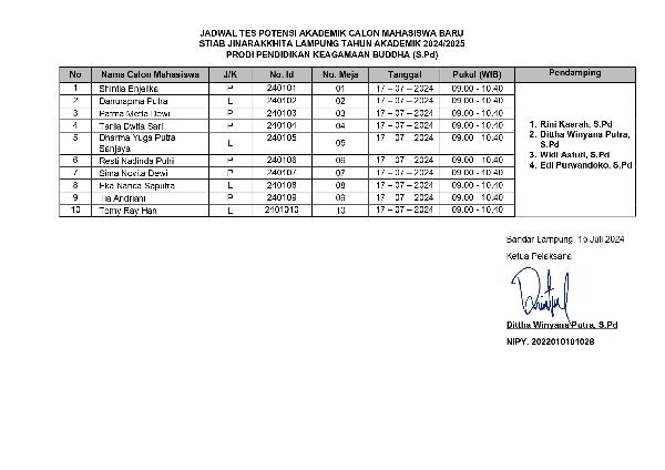 JADWAL TES POTENSI AKADEMIK   TES WAWANCARA CALON MAHASISWA BARU 2024 2025